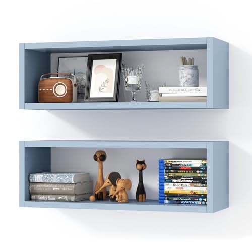 24in Floating Cube Shelves Set of 2, Display Shelves Wall Mount, Decorative Hanging Shelves for Kitchen Living Room Office,(Grayish Blue, Rectangle 2 Cubes) - color: Greylish Blue, size: Rectangle-Set2