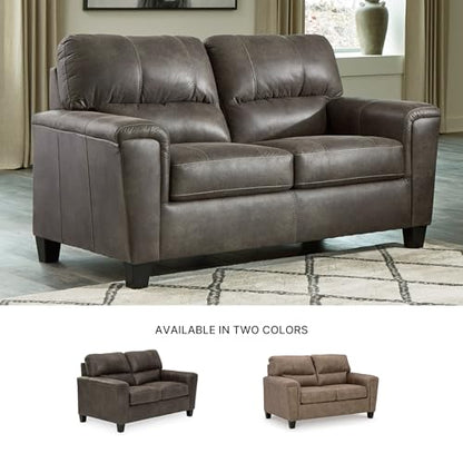 Signature Design by Ashley Modern Faux Leather Loveseat, Small Sofa, Gray | Sag-resistant proprietary platform foundation, Compact 61-inch profile for tight spaces, Navi Series - color: Grey, style: Loveseat