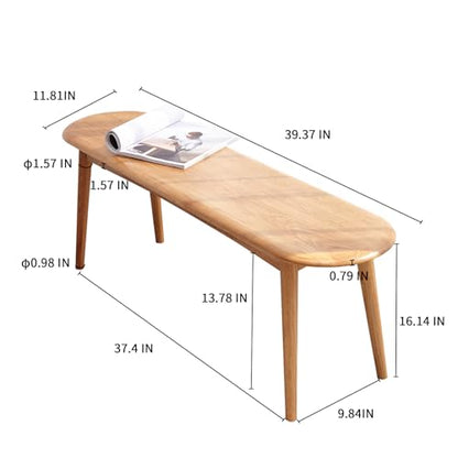 39.4" Solid Oak Skinny Bench, Natural Finish – Narrow End of Bed Bench for Bedroom, Also for Dining, Kitchen & Entryway - size: 39 Inch(Rounded corners)