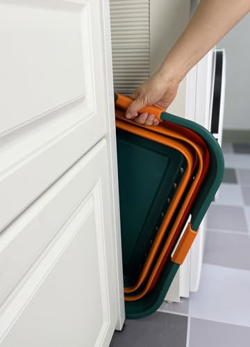 SAMMART 42L (11 gallon) Collapsible Plastic Laundry Basket - Foldable Pop Up Storage Container/Organizer - Space Saving Hamper/Basket (1, Teal Green/Autumn leaf) - color: Teal Green/Autumn leaf