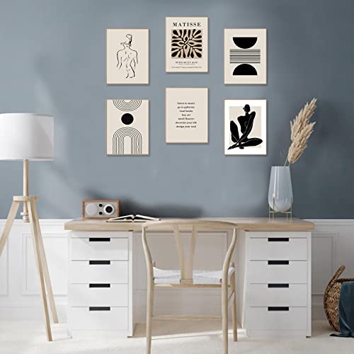 KBKBART Matisse Wall Art Prints, Abstract Matisse Wall Art Exhibition Posters, Black Beige Women Body Line Art Leaf Boho Art Prints, Living Room Wall Decor（8x10inch, Unframed | Canvas Prints Paintings Artwork, Black And White Neutral Abstract Boho Wall De