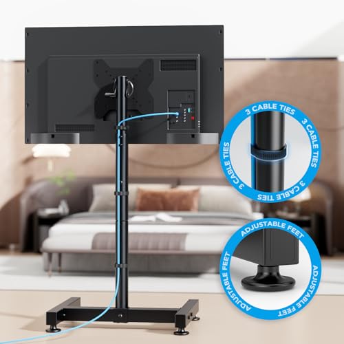 TV Floor Stand for 13-50 inch Screens Holds up to 77lbs, Tilting and Height Adjustable Monitor Floor Stand Mount,Tall Standing TV Stand for Bedroom, Dorm Room, Office, Max VESA 200x200mm - size: 13"-50" Mobile TV Stand
