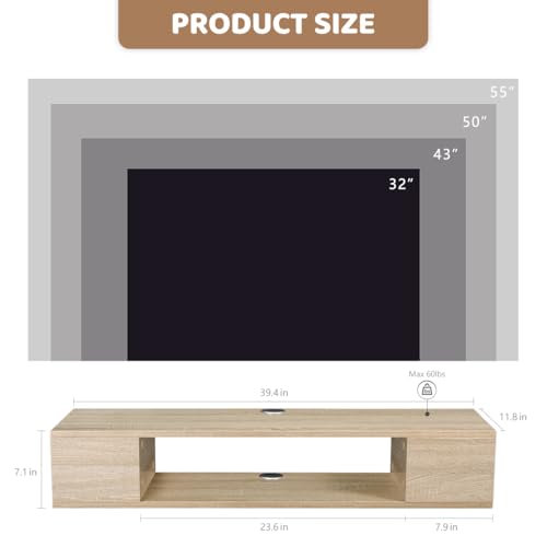 GHC Floating TV Stand, Wall Mounted Entertainment Center and Cabinet Shelf, TV Console with Storage for TVs up to 55", Under TV Shelf for Living Room (Natural Oak) - color: Natural Oak