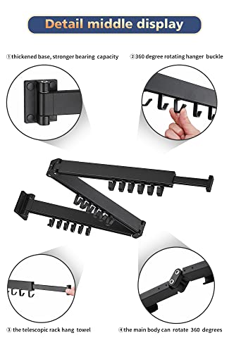 Wall Mounted Clothes Hanger Rack, Retractable Clothes Drying Rack Folding Indoor, Laundry Drying Rack, Space Saver Clothes Rack,Collapsible(Tri-Fold),with 18 J-Hooks Laundry Rack Black - color: Tri-fold-1 Pack Black