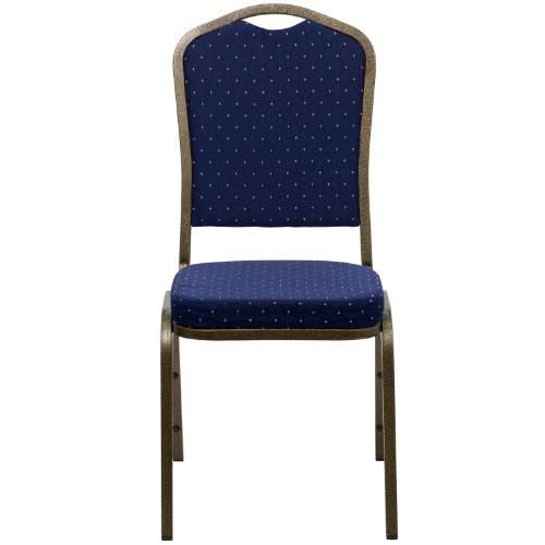 Flash Furniture Hercules Fabric Crown Back Banquet Chair, Navy Blue, 4-Pack | Stackable, Gold Vein Frame, Fabric Upholstery - color: Navy Blue Dot Patterned Fabric/Gold Vein Frame, size: Set of 4