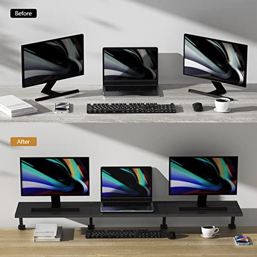 Extra-Large 45-Inch Wood Clamp On Desk Monitor Shelf with Spacious Storage Space - Fits 60-inch or Dual 32-inch Screens, C-Clamp Design with Rubber Pad, Max Load 44lbs - size: 45-INCH