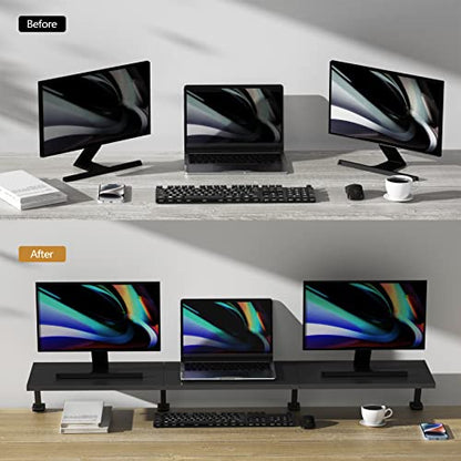 Extra-Large 45-Inch Wood Clamp On Desk Monitor Shelf with Spacious Storage Space - Fits 60-inch or Dual 32-inch Screens, C-Clamp Design with Rubber Pad, Max Load 44lbs - size: 45-INCH