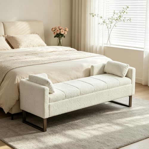Chifee & Vingol 64" W Storage Benches End of Bed Bench, Ivory - color: 64"-ivory