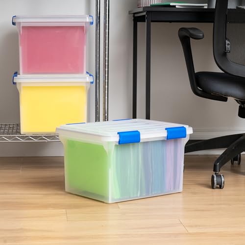 IRIS USA WeatherPro File Box Organizer, Letter/Legal, 32 Qt. 3-Pack, Clear | Store letter and legal documents safely with weather-resistant protection and space-saving stackable storage - style: WeatherPro (Blue) - 3 Pack