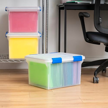 IRIS USA WeatherPro File Box Organizer, Letter/Legal, 32 Qt. 3-Pack, Clear | Store letter and legal documents safely with weather-resistant protection and space-saving stackable storage - style: WeatherPro (Blue) - 3 Pack