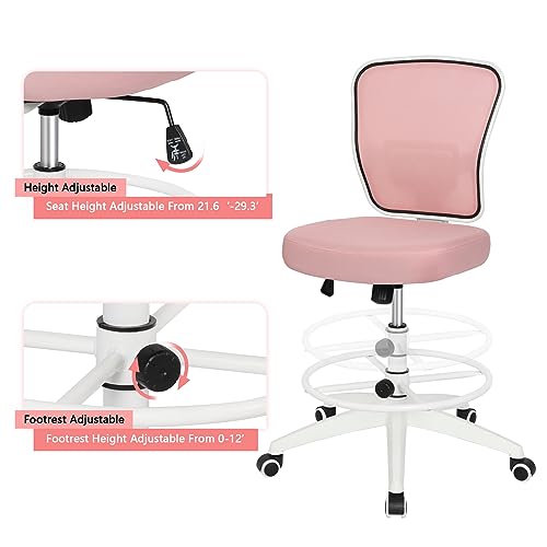 Drafting Chair Adjustable Height Tall Office Chairs Standing Desk Chair Rolling Stool Chair Armless Office Drafting Chair Pink - color: Pink