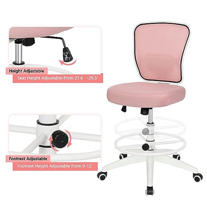 Drafting Chair Adjustable Height Tall Office Chairs Standing Desk Chair Rolling Stool Chair Armless Office Drafting Chair Pink - color: Pink