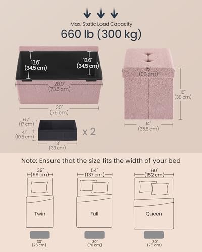 SONGMICS Medium Folding Storage Ottoman Bench, 15 x 30 x 15 Inches | Foot Rest Stool, Load up to 660 lb, Jelly Pink, MINOTA Collection ULSF096R01 - color: Jelly Pink, size: 15"D x 30"W x 15"H, style: Rectangle