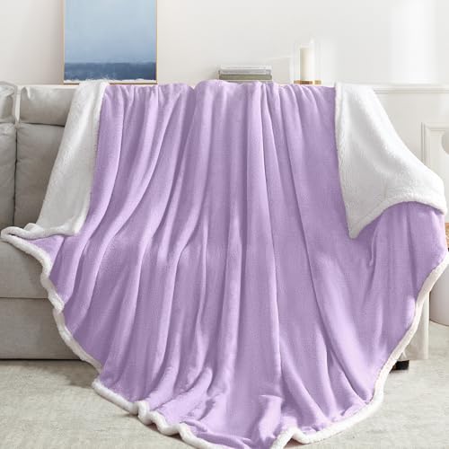 BEAUTEX Sherpa Fleece Throw Blankets Soft Fluffy Flannel Plush Cozy | Fuzzy Light Purple Cuddle Blanket for Couch, Bed, Sofa, Adults (50" x 60", Light Purple) - color: Lavender, size: Throw-50"x60"