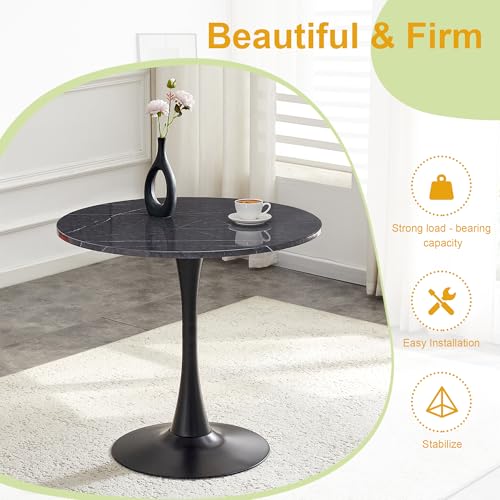 31.5" Round Dining Table, Mid-Century Modern Tulip Table with Thickened Tabletop & Metal Pedestal, Circle Bistro Table for Kitchen, Small Places, Apartments, Cafe - color: Dark Grey, size: 31.5" dining table