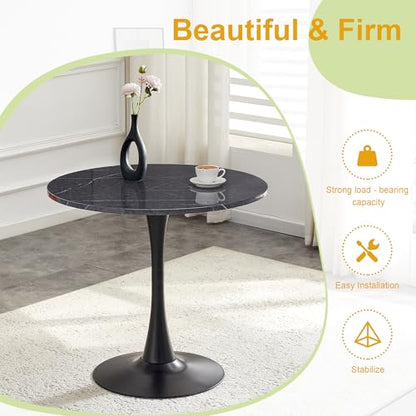 31.5" Round Dining Table, Mid-Century Modern Tulip Table with Thickened Tabletop & Metal Pedestal, Circle Bistro Table for Kitchen, Small Places, Apartments, Cafe - color: Dark Grey, size: 31.5" dining table