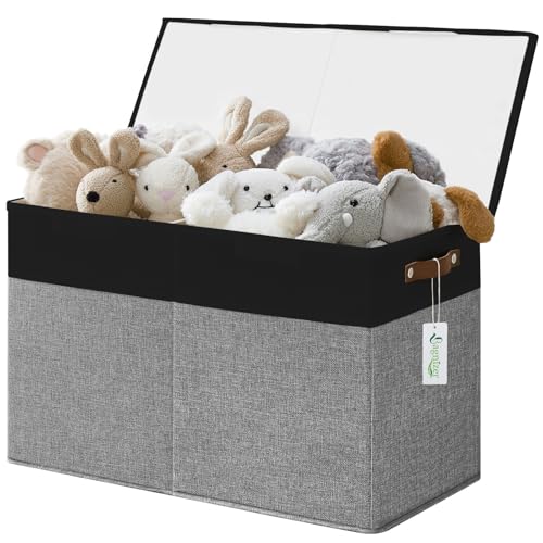Large Toy Storage Box with Lids, Collapsible Sturdy Baby Storage Organizer Chest Bin Basket for Kids, Boys, Girls, Playroom, Nursery, Bedroom, Closet 25"x13"x16" (Gray and Black) - color: Gray and Black