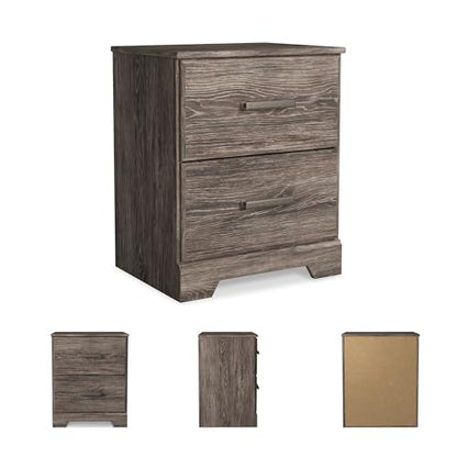Signature Design by Ashley 2-Drawer Nightstand, Gray, Ralinksi | Rustic warm gray replicated oak grain finish, Antiqued pewter-tone handles, 40 lb engineered wood storage for guest rooms - color: Grayish Brown, style: Night Stand