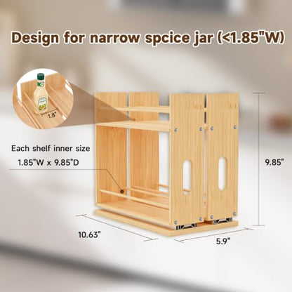 Bamboo Spice Rack Organizer for Cabinet, Pull Out Seasoning Rack Kitchen Spice Organizer, Sliding Spicy Shelf Pantry Countertop Vertical Organization, 2 Drawers, 2-Tier - size: 6" Wide, 2 Drawers(1.85" Wide), 2-Tier