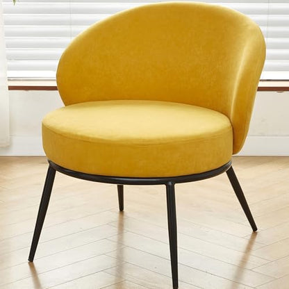 GDFStudio 27" Modern Accent Chair, Comfy Lounge Chair, Velvet Upholstered Chair, Mid Century Modern Armchair with Metal Leg, Solid Wood Frame, Cushion Barrel Side Chair for Living Room Bedroom, Yellow - color: Yellow + Velvet