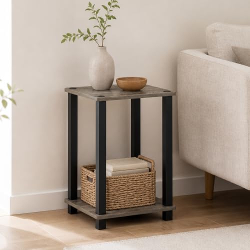 2-Tier Small End Table with Open Shelf, Easy Assembly Toolless Nightstand, Night Stand, Side Table, for Bedroom, Living Room, French Oak - color: French Oak/Black, size: 2 Tier, Set of 1
