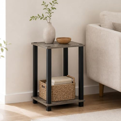2-Tier Small End Table with Open Shelf, Easy Assembly Toolless Nightstand, Night Stand, Side Table, for Bedroom, Living Room, French Oak - color: French Oak/Black, size: 2 Tier, Set of 1