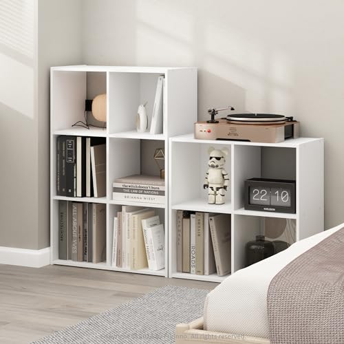 Furinno PELLI Book Shelf, 4-Cube Bookshelf with Open & Closed Back Cubes, 2 x 2 Storage Organizer Cabinet, 11.6 x 24.2 x 24.2, for Living Room, Bedroom, Home Office, White - color: White, size: 4-Cube