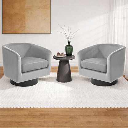 Swivel Barrel Accent Chair, Comfy Reading Armchair, Medium Gray, Set of 1 | Club Chairs for Adults, Low-Back Design, Modern Round Style, Solid Wood Frame & Metal Swivel Base, For Living Room & Bedroom - color: Medium Gray