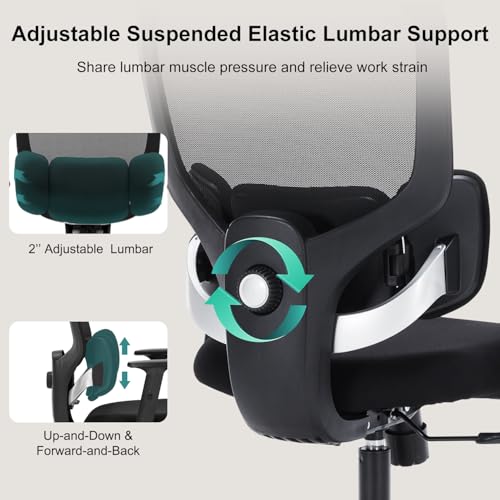 Office Chair Ergonomic Desk Chairs with Adjustable Lumbar Support & Headrest, Mesh High Back Home Office Desk Chairs with Adjustable Height Armrests, Comfy Swivel Task Computer Chair