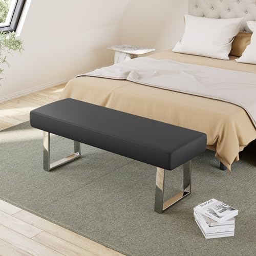 JIEXI 45.3'' Modern PU Leather Kitchen Entryway Bench w/Sturdy Metal Legs | Heavy Duty Chrome Metal Legs, Sturdy Frame, Ideal for Entryway Dining Room Living Room - color: Black, size: 45 IN