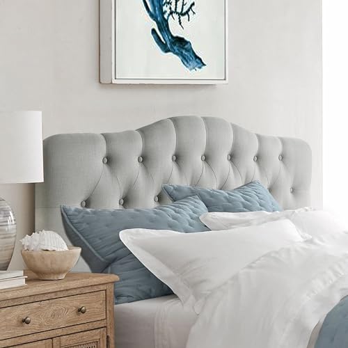 Rosevera Givanna Adjustable Height Headboard with Linen Upholstery and Button Tufting for Bedroom, Queen, Gray Linen - color: Gray Linen, size: Queen
