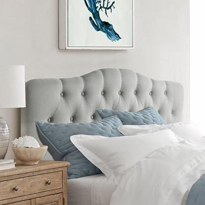 Rosevera Givanna Adjustable Height Headboard with Linen Upholstery and Button Tufting for Bedroom, Queen, Gray Linen - color: Gray Linen, size: Queen