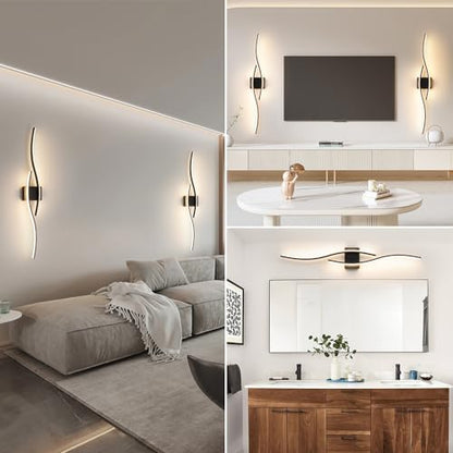 Daunton Hardwired Modern Wall Sconce Set of Two with Remote Control, Dimmable LED Wall Sconces Lighting Set of 2, Large Black Wall Light, LED Wall Lamp for Bedroom Living Room Bathroom 40.5" Length - color: Black, size: 40.5in A hardwired