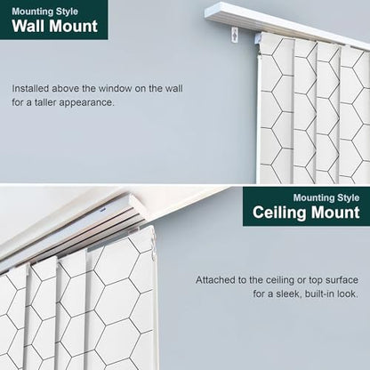CHICOLOGY Panel Track Blinds, Hexagon Pattern, 86"x96", Cordless, Divider | 4 Fabric Panels, Fits 46–86″ Wide, Wall/Ceiling Mount, Room Divider Ready, Height Trimmable, Child & Pet Safe - color: Hexagon