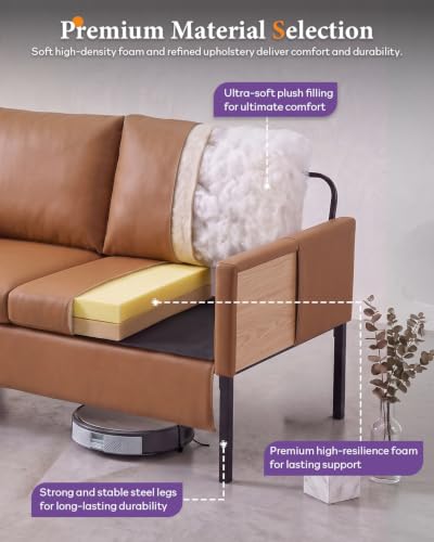 TYBOATLE Brown Faux Leather Small Couch Loveseat, 2-Seater for Living Room | Love Seat, Mini Couch, Small Sofa, Modern Upholstered Design, Bedroom, Dorm, Apartment, Office, Compact Spaces - color: Brown