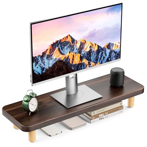 Monitor Stand Riser, 24 Inch Wood Desk Organizer with Monitor Stand & Storage Computer Monitor and Laptop Riser Multifunctional Laptop Stand Desk Organizer for Office Home Screen/Laptop/PC (Dark Walnut) - color: Dark Walnut