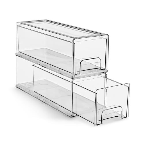 Sorbus Small Wide Clear Storage Drawers (2 Pack) – Stackable Storage Drawers for Pantry, Fridge, or Cabinet – Slide Out Clear Bins with Handles for Organizing - size: 2 Pack