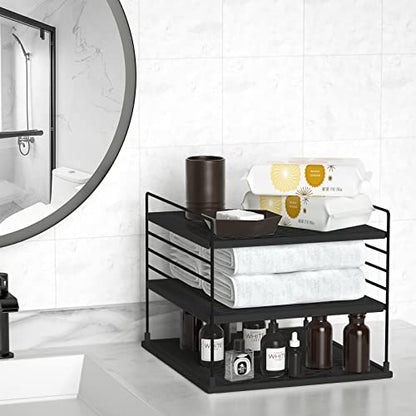 Adjustable Pantry Organizers and Storage - Steel Wire & Plastic Saran Wrap Holder, Black, 10.75 in x 12 in x 9.25 in - color: Black&black