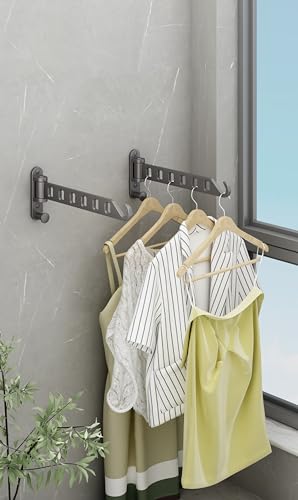 JOOM Laundry Drying Rack Wall Mounted Clothes Drying Rack Clothes Hanger Grey 2 Pack - color: Gray, size: two pack
