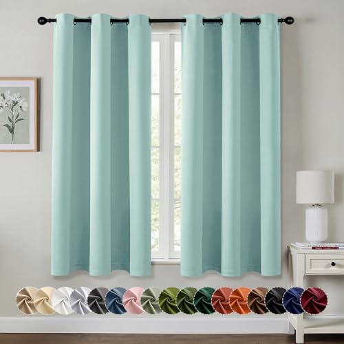 MIULEE Blackout Curtains for Bedroom 2 Panels 40 x 54 Inch Long Aqua | Thermal Insulated, Living Room Darkening Grommet Drapes, Noise Reducing, Light Blocking Window Treatments - color: Aqua, size: 40"W x 54"L (Pack of 2)