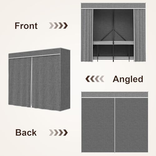 Umeiga Heavy Duty Portable Closet with Cover 1200Ibs Foldable Covered Clothes Rack for Hanging Armoire Wardrobe Closet System Freestanding Coat Storage Garment Racks (150cm/59in Gray) - size: 59" Wide