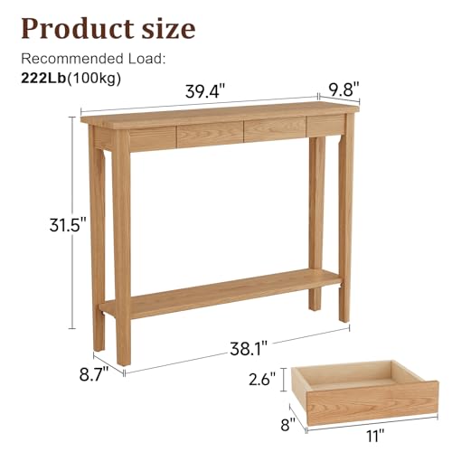 AQIMUELE Wood Console Table with Drawers, Walnut - color: Natural