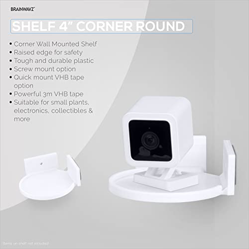BRAINWAVZ 10.2cm(4인치) 소형 플로팅 선반, 접착제 및 나사 입력, 블루투스 스피커, 카메라, 식물, 장난감, 책 등용, 쉬운 설치 선반 벽 마운트 (화이트) - color: 10.2cm(4인치) 원형