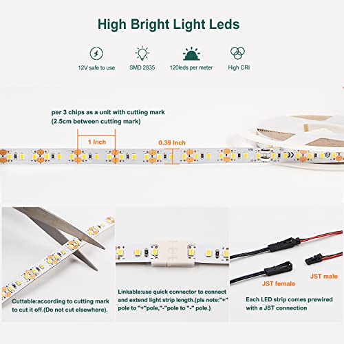 VST LED Strip Lights Natural White 120LEDs/M 1000Lm/M 9.6W/M CRI 90+ 12V Cuttable Connectable Dimmable LED Strips for Indoor Under Cabinet ETL-Listed,No Driver(4000k-16.4ft, Black) - color: 4000K-Black, size: 16.4ft
