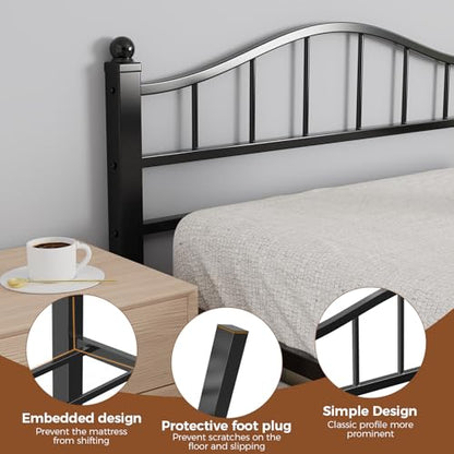 Full Size Bed Frames with Headboard | Noise-Free Design, 12" Underbed Storage, 1500 LBS Heavy Duty Metal, No Box Spring Needed, Tool-Free Assembly - color: Full Black