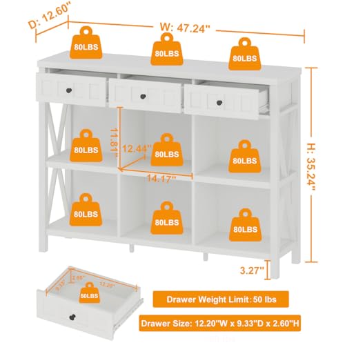 6 Cube Storage Organizer Bookshelf with 3 Drawers, 47 Inch Long Horizontal Bookshelf, Modern Wood Short Book Shelf. Low Cube Bookcase for Living Room, Home Office, Entryway (White Oak) - color: White Oak, size: With Drawer