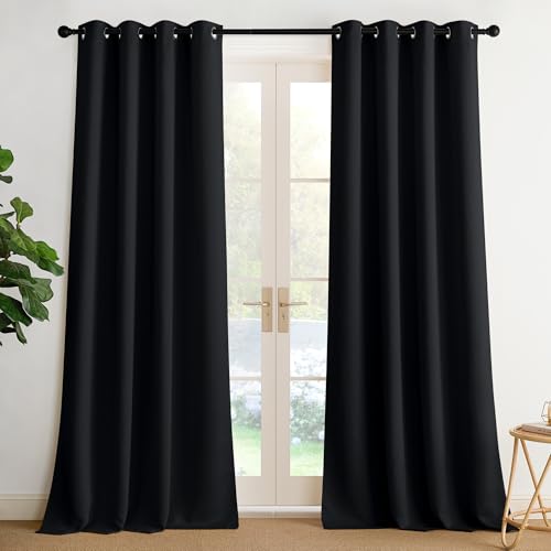 NICETOWN 95 Inch Blackout Curtains, Grommet 2 Panels Thermal Insulated Black Room Darkening Drapes, Extra Long Window Curtains for Bedroom Living Room - color: Black, size: 52"W x 95"L (Pack of 2)