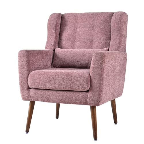 Accent Chair Set of 2, Upholstered Armchair with Pillow, Fabric Single Sofa Chair with Lounge Seat and Wood Legs Accent Chair for Living Room Small Spaces (Purple, Set of 2) - color: Purple, size: Set of 2