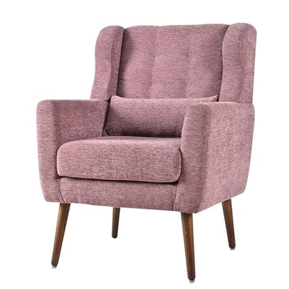 Accent Chair Set of 2, Upholstered Armchair with Pillow, Fabric Single Sofa Chair with Lounge Seat and Wood Legs Accent Chair for Living Room Small Spaces (Purple, Set of 2) - color: Purple, size: Set of 2