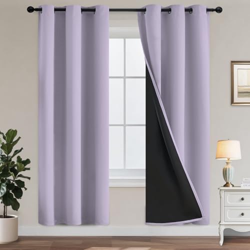 Yakamok Lilac Blackout Curtains 72 inches Long for Bedroom 38" Wide 2-Panel | Thermal Insulated Window Treatment Total Blocking Panels with Black Liner for Living Room/Dining Room/Kids Room Grommet Top - color: Lilac, size: 38"W x 72"L (Pack of 2)